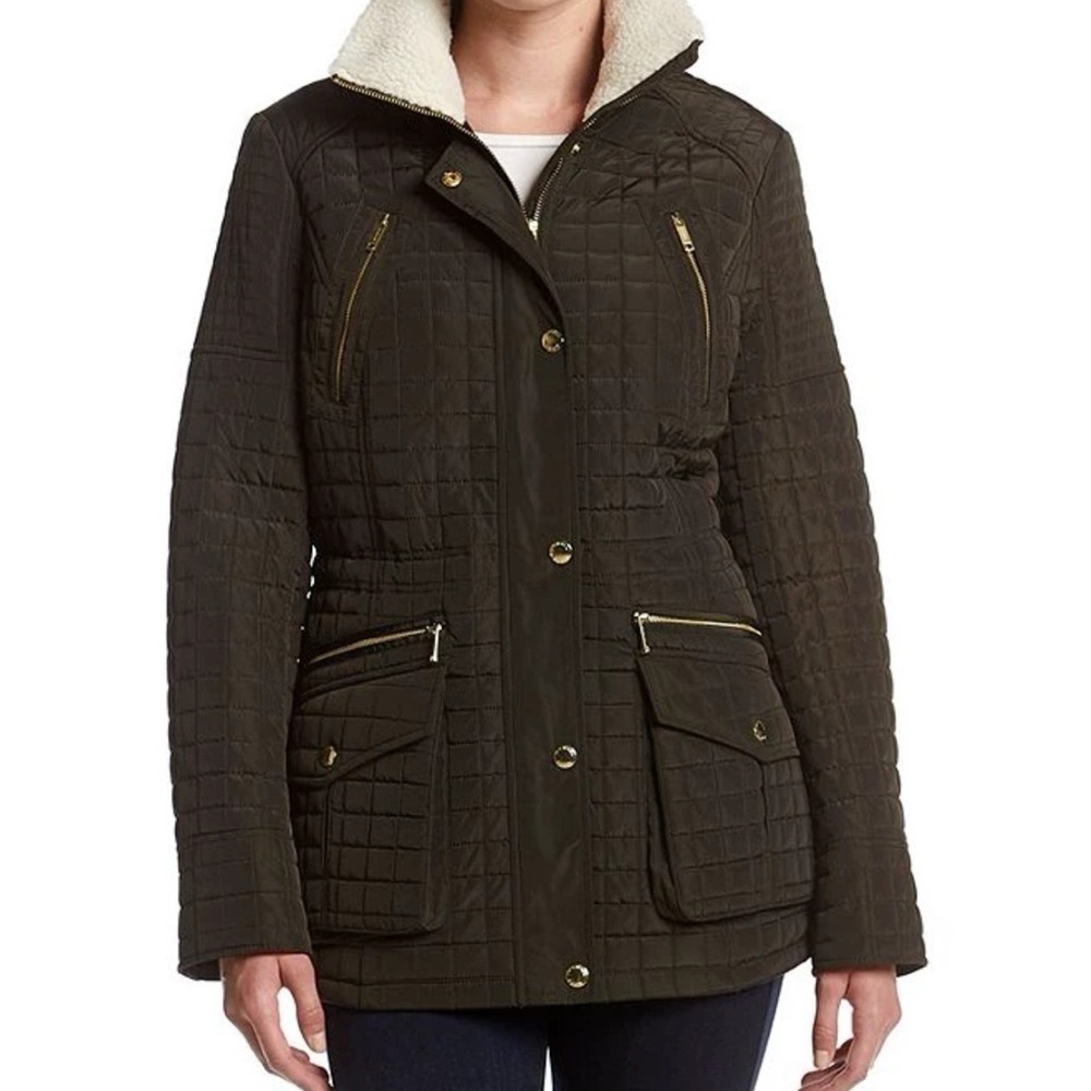 NWT Michael Kors Women’s Quilted Anorak Coat Dark Green Moss Gold Hardware M - Picture 14 of 14